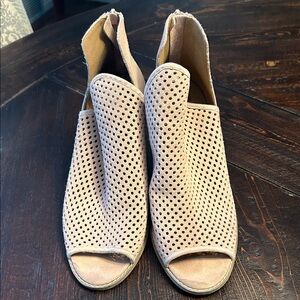 Susina Beige Perforated Peep-Toe Mules